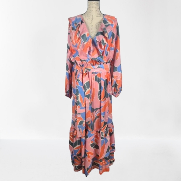 NEW Eloquii Ruffled Maxi Dress with Puff Sleeves Tropical 16 - Picture 3 of 13